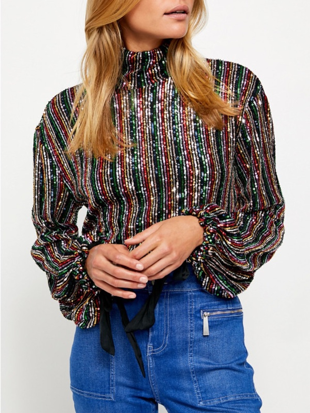 NWT Free People Midnight City Rainbow Sequin Crop Top M Party Holiday